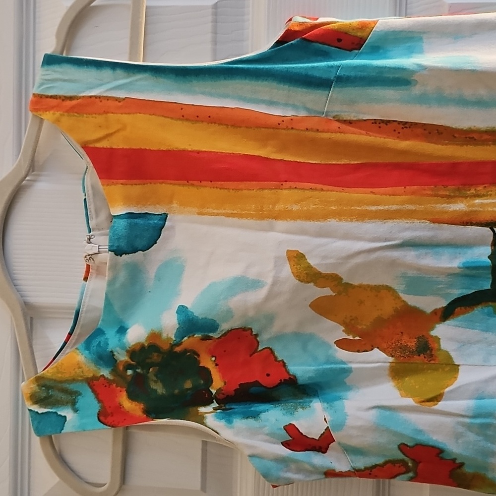 CHETTA B Vibrant Blue and Orange Sleeveless Sheath Midi Dress - Picture 5 of 10